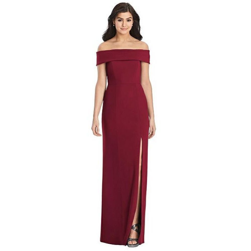 Dessy Collection Off The Shoulder Cross Strap Gown